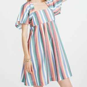 Madewell Square-Neck Mini Dress in Festival Stripe Size Large